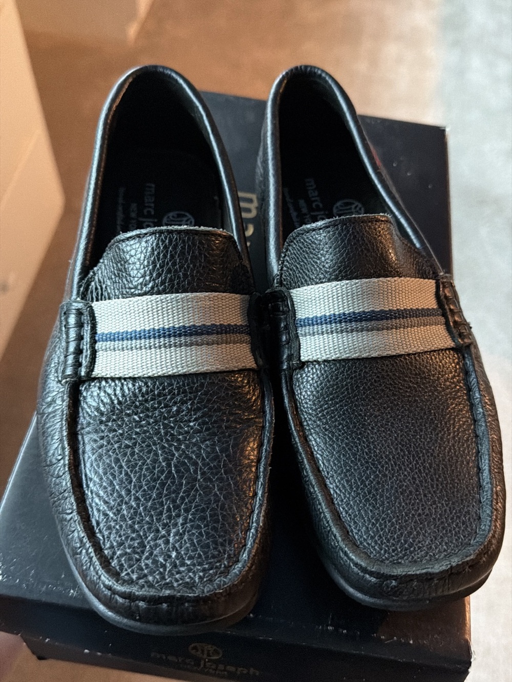 Men's Black Leather Slip-On Loafers with Contrast Strap